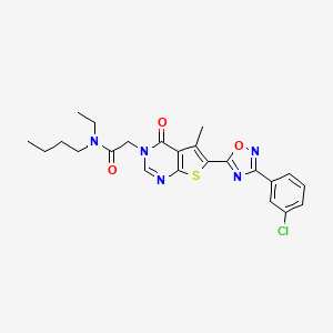 molecular formula C23H24ClN5O3S B2678549 N-butyl-2-(6-(3-(3-chlorophenyl)-1,2,4-oxadiazol-5-yl)-5-methyl-4-oxothieno[2,3-d]pyrimidin-3(4H)-yl)-N-ethylacetamide CAS No. 1242854-20-1
