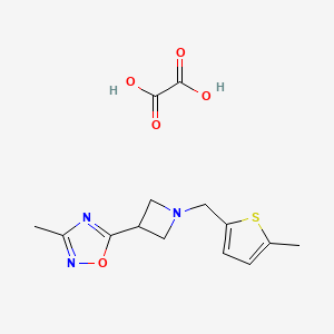 molecular formula C14H17N3O5S B2678563 3-甲基-5-(1-((5-甲硫代苯-2-基)甲基)氮杂环丁烷-3-基)-1,2,4-噁二唑酮 草酸盐 CAS No. 1396805-73-4