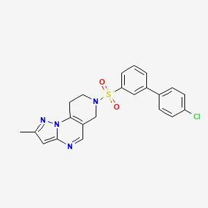 molecular formula C22H19ClN4O2S B2678569 7-((4'-Chloro-[1,1'-biphenyl]-3-yl)sulfonyl)-2-methyl-6,7,8,9-tetrahydropyrazolo[1,5-a]pyrido[3,4-e]pyrimidine CAS No. 1797561-57-9