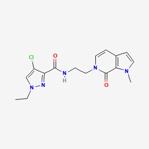 molecular formula C16H18ClN5O2 B2678570 4-氯-1-乙基-N-(2-(1-甲基-7-氧代-1H-吡咯[2,3-c]嘧啶-6(7H)-基)乙基)-1H-吡唑-3-基甲酰胺 CAS No. 2034531-79-6