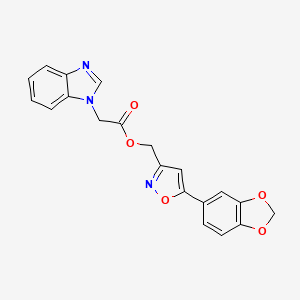 molecular formula C20H15N3O5 B2678613 (5-(苯并[d][1,3]二噁唑-5-基)异噁唑-3-基)甲基-2-(1H-苯并[d]咪唑-1-基)乙酸酯 CAS No. 1210460-82-4