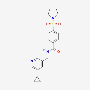 molecular formula C20H23N3O3S B2678615 N-((5-环丙基吡啶-3-基)甲基)-4-(吡咯烷-1-基磺酰)苯甲酰胺 CAS No. 2034616-44-7