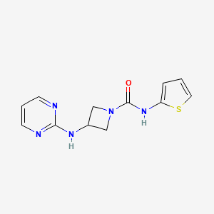 molecular formula C12H13N5OS B2678622 3-(pyrimidin-2-ylamino)-N-(thiophen-2-yl)azetidine-1-carboxamide CAS No. 2034552-80-0