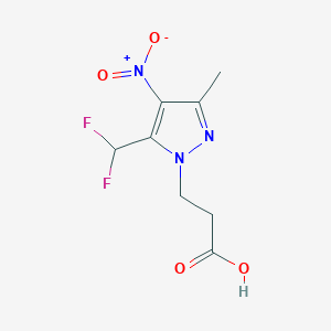 molecular formula C8H9F2N3O4 B2678627 3-[5-(Difluoromethyl)-3-methyl-4-nitropyrazol-1-yl]propanoic acid CAS No. 1946818-74-1