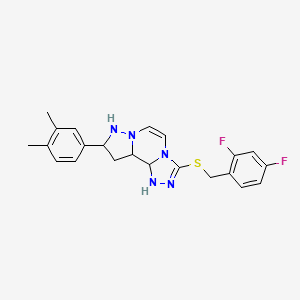 molecular formula C22H17F2N5S B2678652 5-{[(2,4-Difluorophenyl)methyl]sulfanyl}-11-(3,4-dimethylphenyl)-3,4,6,9,10-pentaazatricyclo[7.3.0.0^{2,6}]dodeca-1(12),2,4,7,10-pentaene CAS No. 1326876-58-7