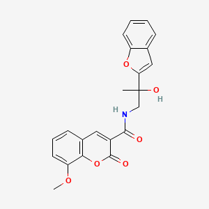 molecular formula C22H19NO6 B2678660 N-(2-(苯并呋喃-2-基)-2-羟基丙基)-8-甲氧基-2-氧代-2H-香豆素-3-羧酰胺 CAS No. 2034277-06-8