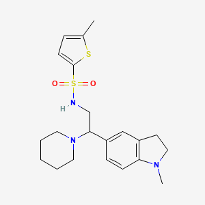 molecular formula C21H29N3O2S2 B2678669 5-methyl-N-(2-(1-methylindolin-5-yl)-2-(piperidin-1-yl)ethyl)thiophene-2-sulfonamide CAS No. 946343-69-7