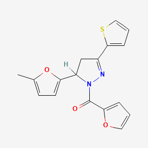 molecular formula C17H14N2O3S B2678679 Furan-2-yl-[3-(5-methylfuran-2-yl)-5-thiophen-2-yl-3,4-dihydropyrazol-2-yl]methanone CAS No. 871225-60-4