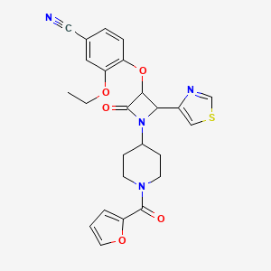 molecular formula C25H24N4O5S B2678690 3-Ethoxy-4-({1-[1-(furan-2-carbonyl)piperidin-4-yl]-2-oxo-4-(1,3-thiazol-4-yl)azetidin-3-yl}oxy)benzonitrile CAS No. 1210202-41-7