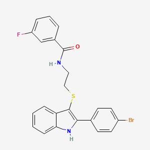 molecular formula C23H18BrFN2OS B2678695 N-(2-((2-(4-bromophenyl)-1H-indol-3-yl)thio)ethyl)-3-fluorobenzamide CAS No. 1022805-02-2