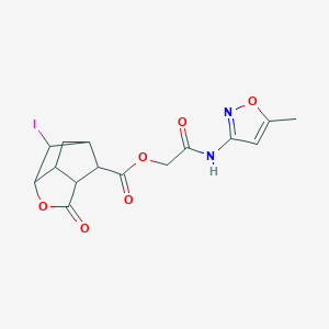 2-[(5-methyl-1,2-oxazol-3-yl)amino]-2-oxoethyl 6-iodo-2-oxohexahydro-2H-3,5-methanocyclopenta[b]furan-7-carboxylate