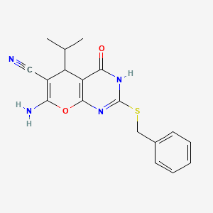 7-amino-2-(benzylthio)-5-isopropyl-4-oxo-4,5-dihydro-3H-pyrano[2,3-d]pyrimidine-6-carbonitrile