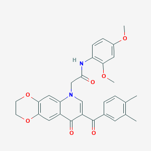molecular formula C30H28N2O7 B2678730 N-(2,4-dimethoxyphenyl)-2-[8-(3,4-dimethylbenzoyl)-9-oxo-2H,3H,6H,9H-[1,4]dioxino[2,3-g]quinolin-6-yl]acetamide CAS No. 866349-90-8