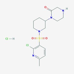molecular formula C15H22Cl2N4O3S B2678790 1-{1-[(2-Chloro-6-methylpyridin-3-yl)sulfonyl]piperidin-3-yl}piperazin-2-one hydrochloride CAS No. 1808640-35-8