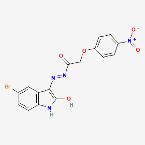 molecular formula C16H11BrN4O5 B2678797 5-Bromo-3-(2-(4-nitrophenoxy)acetylhydrazidyl)-2-oxoindoline CAS No. 650572-33-1