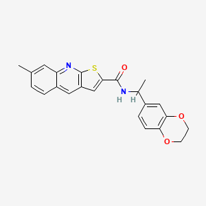 molecular formula C23H20N2O3S B2678806 N-[1-(2,3-二氢-1,4-苯并二氧杂环戊烷-6-基)乙基]-7-甲基噻吩并[2,3-b]喹啉-2-基甲酰胺 CAS No. 864923-82-0