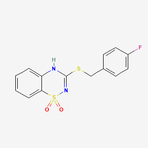 molecular formula C14H11FN2O2S2 B2678809 3-[(4-fluorobenzyl)thio]-4H-1,2,4-benzothiadiazine 1,1-dioxide CAS No. 896686-81-0