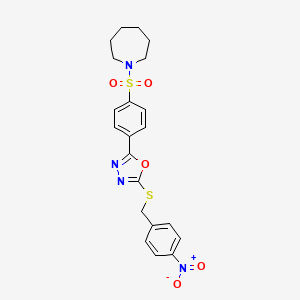 molecular formula C21H22N4O5S2 B2678843 1-[(4-{5-[(4-Nitrobenzyl)sulfanyl]-1,3,4-oxadiazol-2-yl}phenyl)sulfonyl]azepane CAS No. 923192-20-5