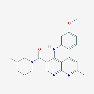 molecular formula C23H26N4O2 B2678869 (4-((3-甲氧基苯基)氨基)-7-甲基-1,8-萘啶-3-基)(3-甲基哌嗪-1-基)甲酮 CAS No. 1251571-33-1