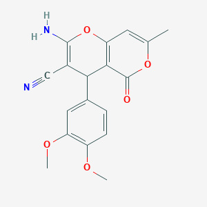 2-amino-4-(3,4-dimethoxyphenyl)-7-methyl-5-oxo-4H,5H-pyrano[4,3-b]pyran-3-carbonitrile
