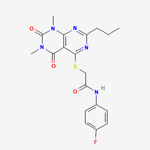 molecular formula C19H20FN5O3S B2678930 2-((6,8-二甲基-5,7-二氧代-2-丙基-5,6,7,8-四氢嘧啶并[4,5-d]嘧啶-4-基)硫)-N-(4-氟苯基)乙酰胺 CAS No. 852171-06-3