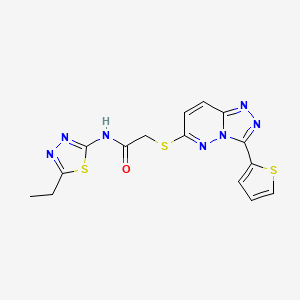 molecular formula C15H13N7OS3 B2678936 N-(5-乙基-1,3,4-噻二唑-2-基)-2-((3-(噻吩-2-基)-[1,2,4]三唑并[4,3-b]吡啶-6-基)硫)乙酰胺 CAS No. 868966-83-0