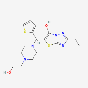 molecular formula C17H23N5O2S2 B2678953 2-Ethyl-5-((4-(2-hydroxyethyl)piperazin-1-yl)(thiophen-2-yl)methyl)thiazolo[3,2-b][1,2,4]triazol-6-ol CAS No. 886913-21-9