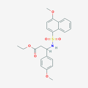 molecular formula C23H25NO6S B2678956 Ethyl 3-(4-methoxynaphthalene-1-sulfonamido)-3-(4-methoxyphenyl)propanoate CAS No. 681841-16-7