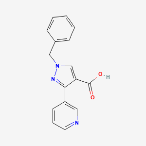 molecular formula C16H13N3O2 B2678957 1-benzyl-3-(pyridin-3-yl)-1H-pyrazole-4-carboxylic acid CAS No. 956959-59-4