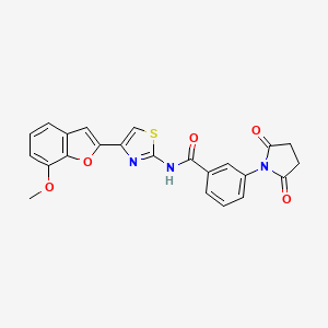 molecular formula C23H17N3O5S B2678958 3-(2,5-二氧代吡咯烷-1-基)-N-(4-(7-甲氧基苯并呋喃-2-基)噻唑-2-基)苯甲酰胺 CAS No. 921869-68-3