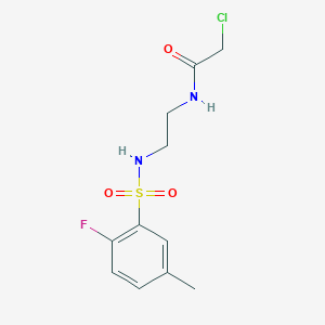 molecular formula C11H14ClFN2O3S B2678959 2-Chloro-N-[2-[(2-fluoro-5-methylphenyl)sulfonylamino]ethyl]acetamide CAS No. 2411291-03-5