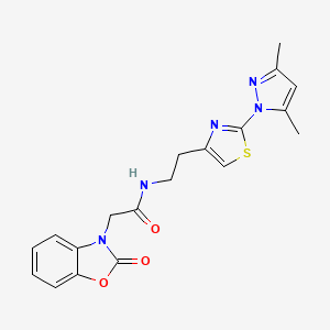 molecular formula C19H19N5O3S B2678960 N-(2-(2-(3,5-dimethyl-1H-pyrazol-1-yl)thiazol-4-yl)ethyl)-2-(2-oxobenzo[d]oxazol-3(2H)-yl)acetamide CAS No. 1421481-95-9