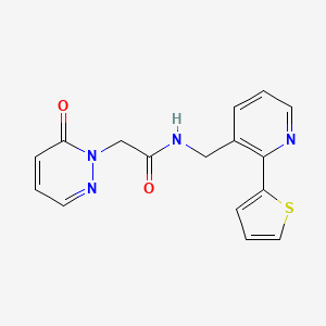 molecular formula C16H14N4O2S B2678961 2-(6-oxopyridazin-1(6H)-yl)-N-((2-(thiophen-2-yl)pyridin-3-yl)methyl)acetamide CAS No. 2034434-81-4