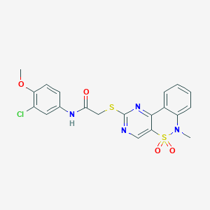 molecular formula C20H17ClN4O4S2 B2678965 N-(3-chloro-4-methoxyphenyl)-2-[(6-methyl-5,5-dioxido-6H-pyrimido[5,4-c][2,1]benzothiazin-2-yl)thio]acetamide CAS No. 895102-81-5