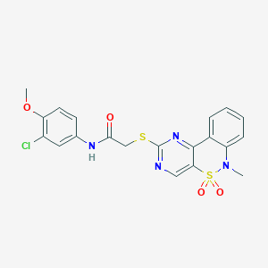 molecular formula C20H17ClN4O4S2 B2678965 N-(3-chloro-4-methoxyphenyl)-2-({9-methyl-8,8-dioxo-8lambda6-thia-3,5,9-triazatricyclo[8.4.0.0^{2,7}]tetradeca-1(14),2(7),3,5,10,12-hexaen-4-yl}sulfanyl)acetamide CAS No. 895102-81-5