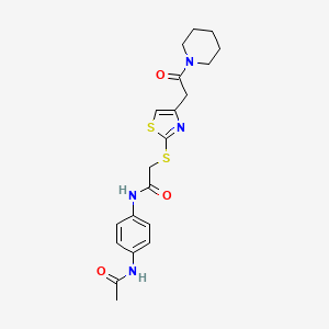 molecular formula C20H24N4O3S2 B2678970 N-(4-乙酰氨基苯基)-2-((4-(2-氧代-2-(哌啶-1-基)乙基)噻唑-2-基)硫基)乙酰胺 CAS No. 941891-73-2
