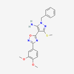 molecular formula C21H21N5O3S B2678992 1-benzyl-4-[3-(3,4-dimethoxyphenyl)-1,2,4-oxadiazol-5-yl]-3-(methylthio)-1H-pyrazol-5-amine CAS No. 1243064-54-1