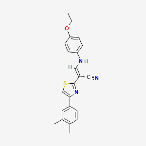 molecular formula C22H21N3OS B2679007 (2E)-2-[4-(3,4-dimethylphenyl)-1,3-thiazol-2-yl]-3-[(4-ethoxyphenyl)amino]prop-2-enenitrile CAS No. 476676-06-9