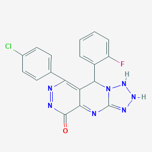 molecular formula C18H11ClFN7O B267901 10-(4-chlorophenyl)-8-(2-fluorophenyl)-2,4,5,6,7,11,12-heptazatricyclo[7.4.0.03,7]trideca-1,3,9,11-tetraen-13-one 