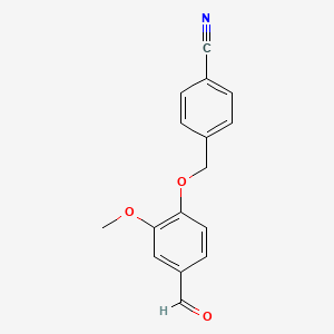 molecular formula C16H13NO3 B2679014 4-[(4-Formyl-2-methoxyphenoxy)methyl]benzonitrile CAS No. 824945-97-3