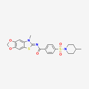 (E)-N-(7-methyl-[1,3]dioxolo[4',5':4,5]benzo[1,2-d]thiazol-6(7H)-ylidene)-4-((4-methylpiperidin-1-yl)sulfonyl)benzamide