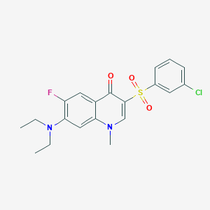 molecular formula C20H20ClFN2O3S B2679029 3-((3-chlorophenyl)sulfonyl)-7-(diethylamino)-6-fluoro-1-methylquinolin-4(1H)-one CAS No. 892756-29-5