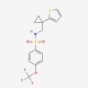 molecular formula C15H14F3NO3S2 B2679034 N-((1-(thiophen-2-yl)cyclopropyl)methyl)-4-(trifluoromethoxy)benzenesulfonamide CAS No. 1210945-73-5