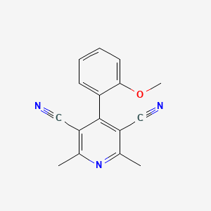 molecular formula C16H13N3O B2679045 4-(2-Methoxyphenyl)-2,6-dimethylpyridine-3,5-dicarbonitrile CAS No. 338966-40-8
