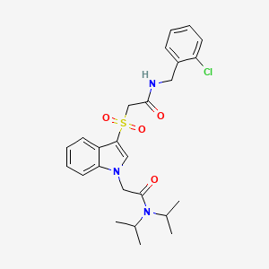 molecular formula C25H30ClN3O4S B2679049 2-(3-((2-((2-chlorobenzyl)amino)-2-oxoethyl)sulfonyl)-1H-indol-1-yl)-N,N-diisopropylacetamide CAS No. 896010-42-7