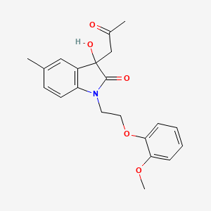 molecular formula C21H23NO5 B2679054 3-羟基-1-[2-(2-甲氧基苯氧基)乙基]-5-甲基-3-(2-氧代丙基)-2,3-二氢-1H-吲哚-2-酮 CAS No. 879044-91-4