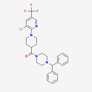 molecular formula C29H30ClF3N4O B2679059 (4-Benzhydrylpiperazino){1-[3-chloro-5-(trifluoromethyl)-2-pyridinyl]-4-piperidinyl}methanone CAS No. 303998-74-5