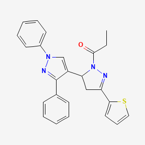 1-(1',3'-diphenyl-5-(thiophen-2-yl)-3,4-dihydro-1'H,2H-[3,4'-bipyrazol]-2-yl)propan-1-one