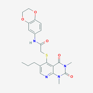 molecular formula C22H24N4O5S B2679076 N-(2,3-二氢苯并[b][1,4]二噁杂环戊烷-6-基)-2-((1,3-二甲基-2,4-二氧代-6-丙基-1,2,3,4-四氢吡啶[2,3-d]嘧啶-5-基)硫代)乙酰胺 CAS No. 941966-10-5