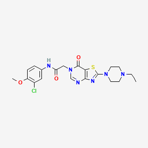 molecular formula C20H23ClN6O3S B2679077 N-(3-chloro-4-methoxyphenyl)-2-[2-(4-ethylpiperazin-1-yl)-7-oxo[1,3]thiazolo[4,5-d]pyrimidin-6(7H)-yl]acetamide CAS No. 951534-16-0